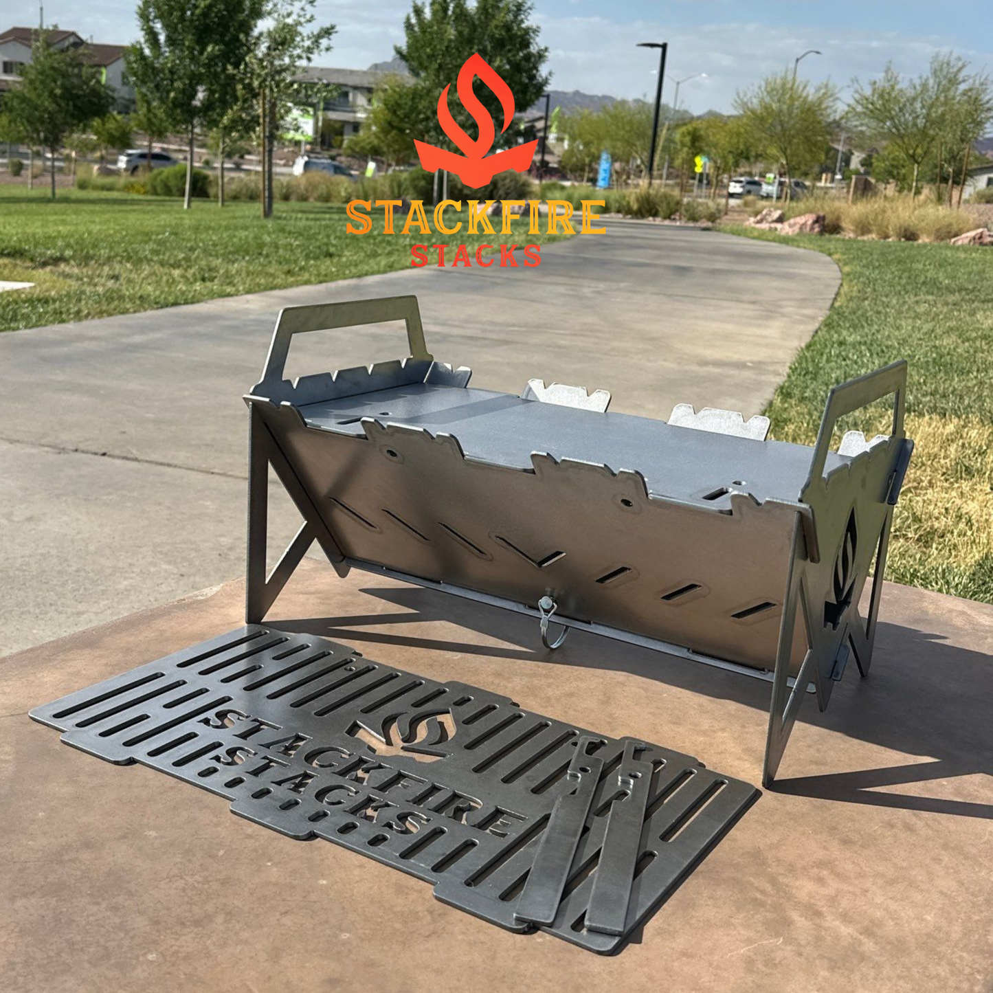 The Switch Grill Stack – a versatile grill stacker that converts into a BBQ grill stacker, charcoal grill stacker, and flame pit stack. Ideal for outdoor fire pit stack setups, portable fire pit stack cooking, and multipurpose grill pit stacks for camping or backyard use.