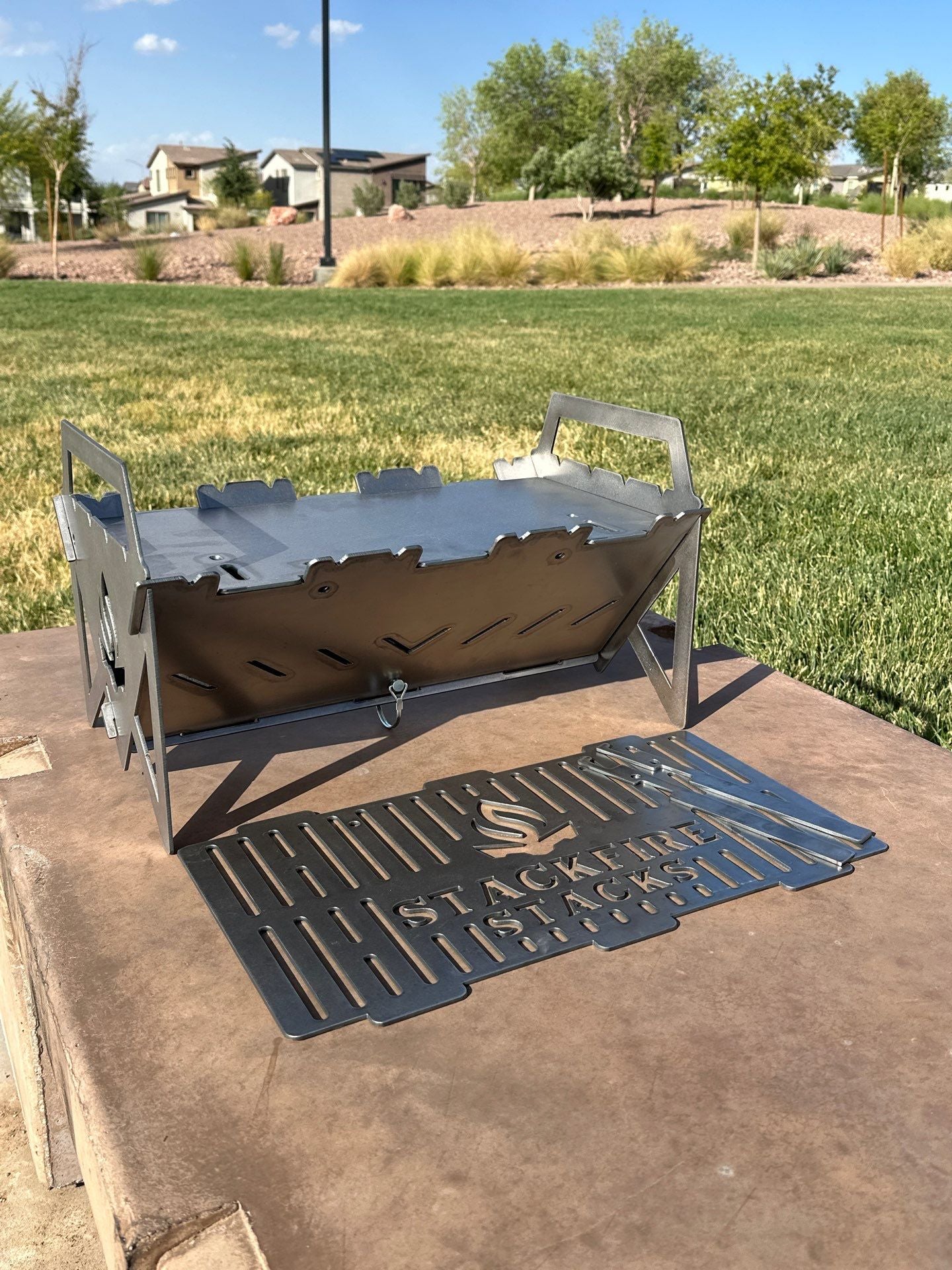The Switch Grill Stack – a versatile grill stacker that converts into a BBQ grill stacker, charcoal grill stacker, and flame pit stack. Ideal for outdoor fire pit stack setups, portable fire pit stack cooking, and multipurpose grill pit stacks for camping or backyard use.