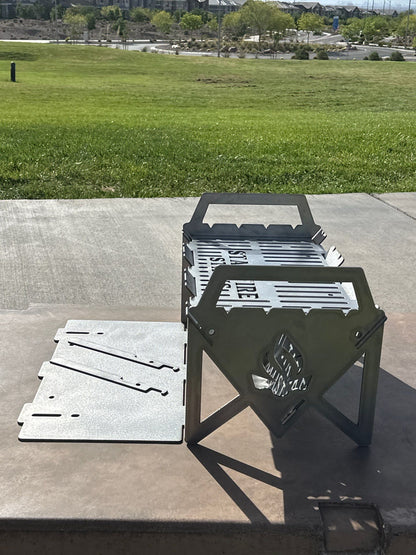 The Switch Grill Stack – a versatile grill stacker that converts into a BBQ grill stacker, charcoal grill stacker, and flame pit stack. Ideal for outdoor fire pit stack setups, portable fire pit stack cooking, and multipurpose grill pit stacks for camping or backyard use.
