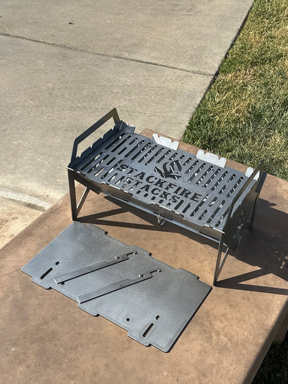 The Switch Grill Stack – a versatile grill stacker that converts into a BBQ grill stacker, charcoal grill stacker, and flame pit stack. Ideal for outdoor fire pit stack setups, portable fire pit stack cooking, and multipurpose grill pit stacks for camping or backyard use.